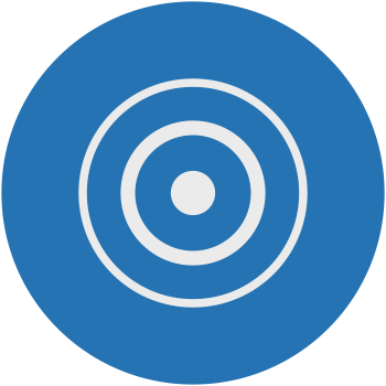 A blue circle with an image of a target in the middle.